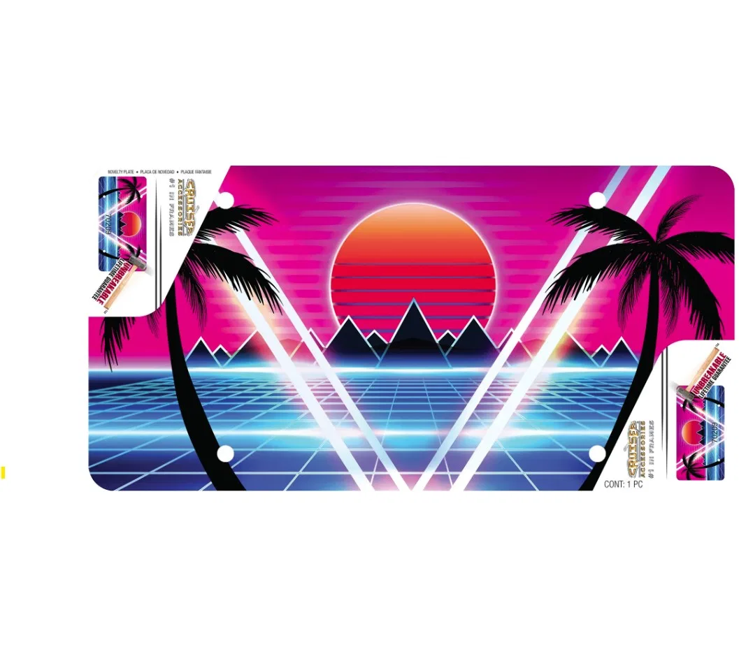 70209 – CRUISER License Plate, Synthwave With Palm Tree Design Polycarbonate